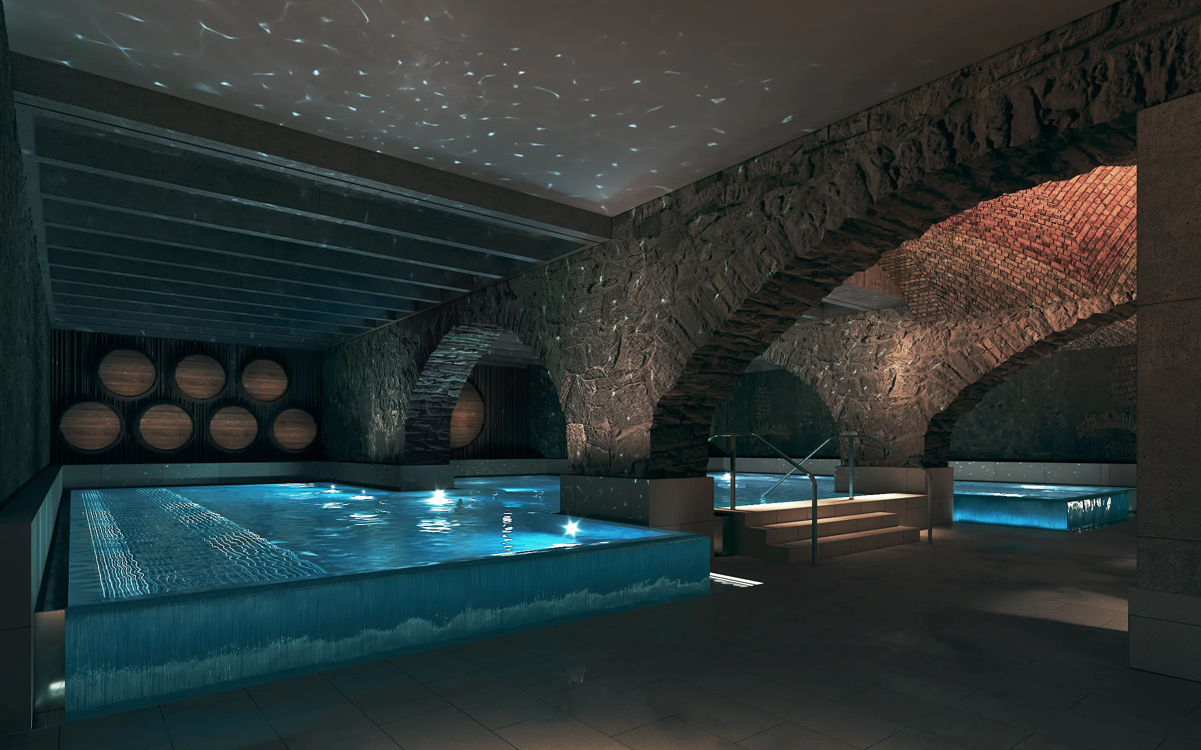 Innenvisualisierung des Thermalbads Spa Hürlimann in Zurich