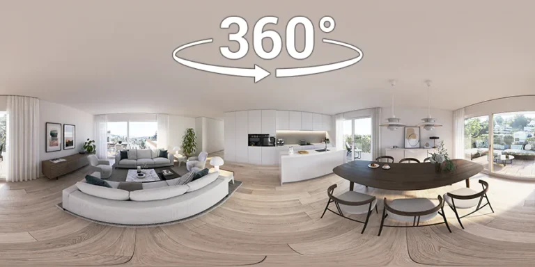 360° virtueller Rundgang durch Esszimmer und Wohnzimmer einer Wohnung in Zürich