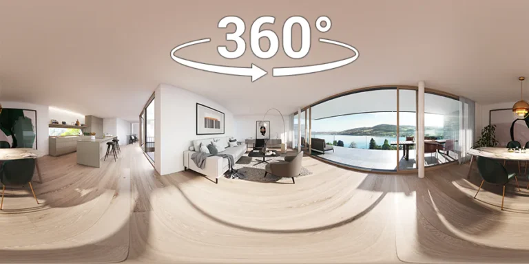 360° virtueller Rundgang durch Esszimmer und Wohnzimmer einer Luxus EFH in Seengen