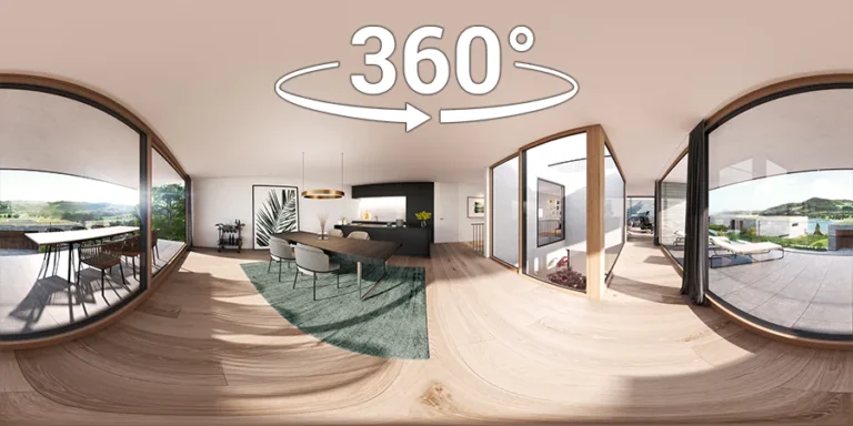 360° virtueller Rundgang durch Esszimmer und Küche einer Luxus EFH in Seengen