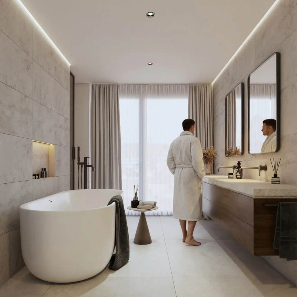 ki immobilienvisualisierung innenraum badezimmer mit personen